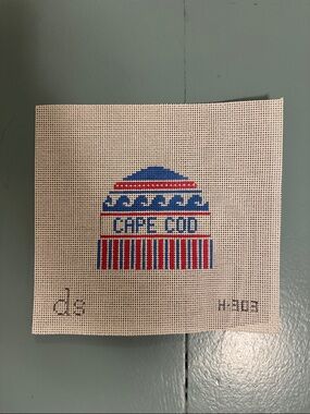 Doolittle stitchery Cape Cod Beanie Needlepoint Canvas in Red, Blue, White